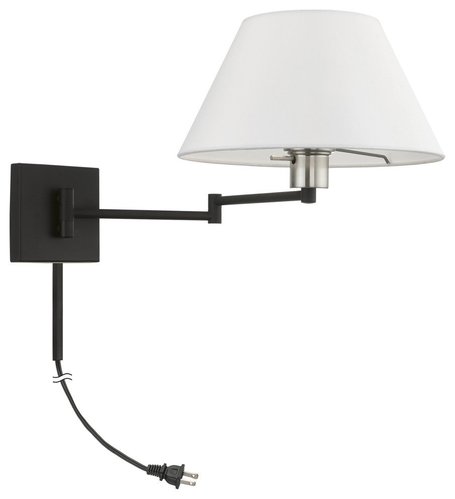 1 Light Black With Brushed Nickel Accent Swing Arm Lamp