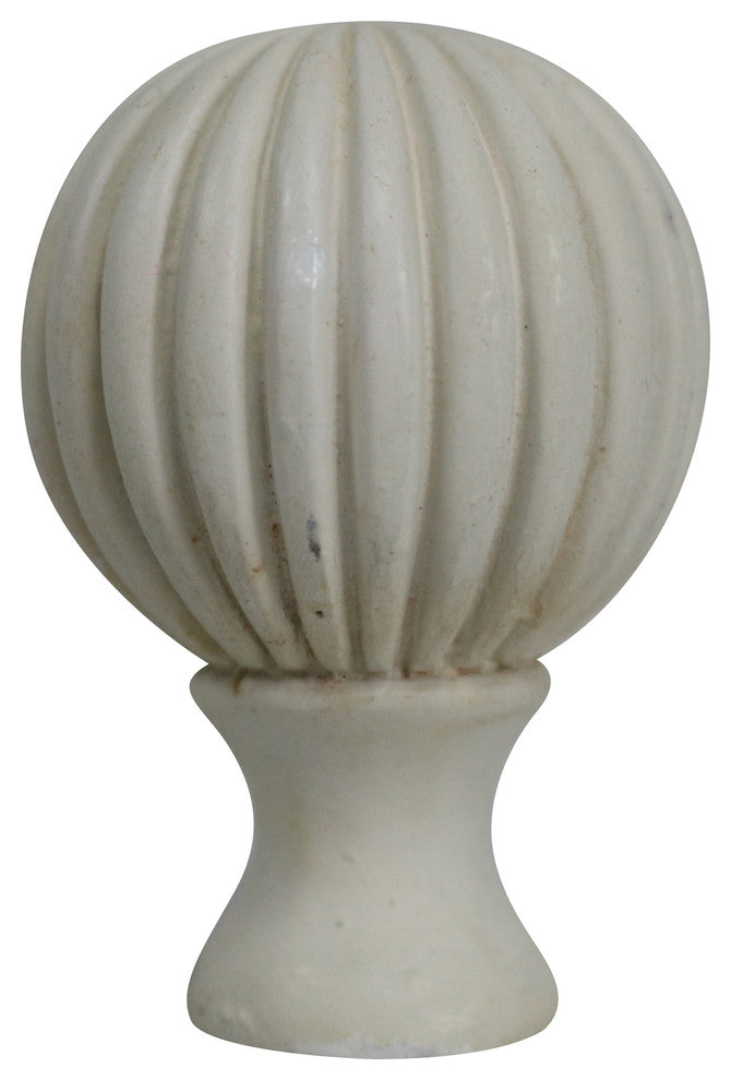 Fluted Ball Lamp Finial, 2 1/8" Tall, Antique White, Single