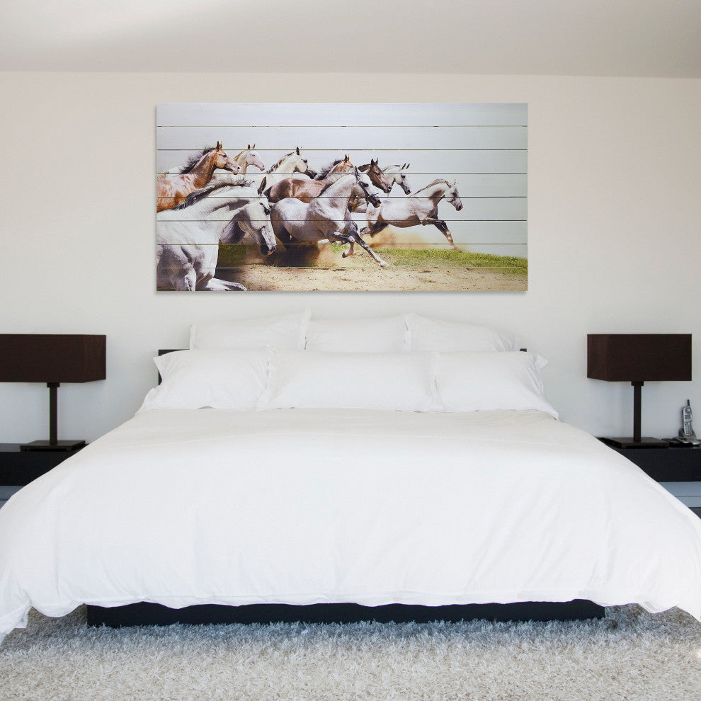 "Charge" Horse Wall Art Printed on Solid Fir Wood Planks