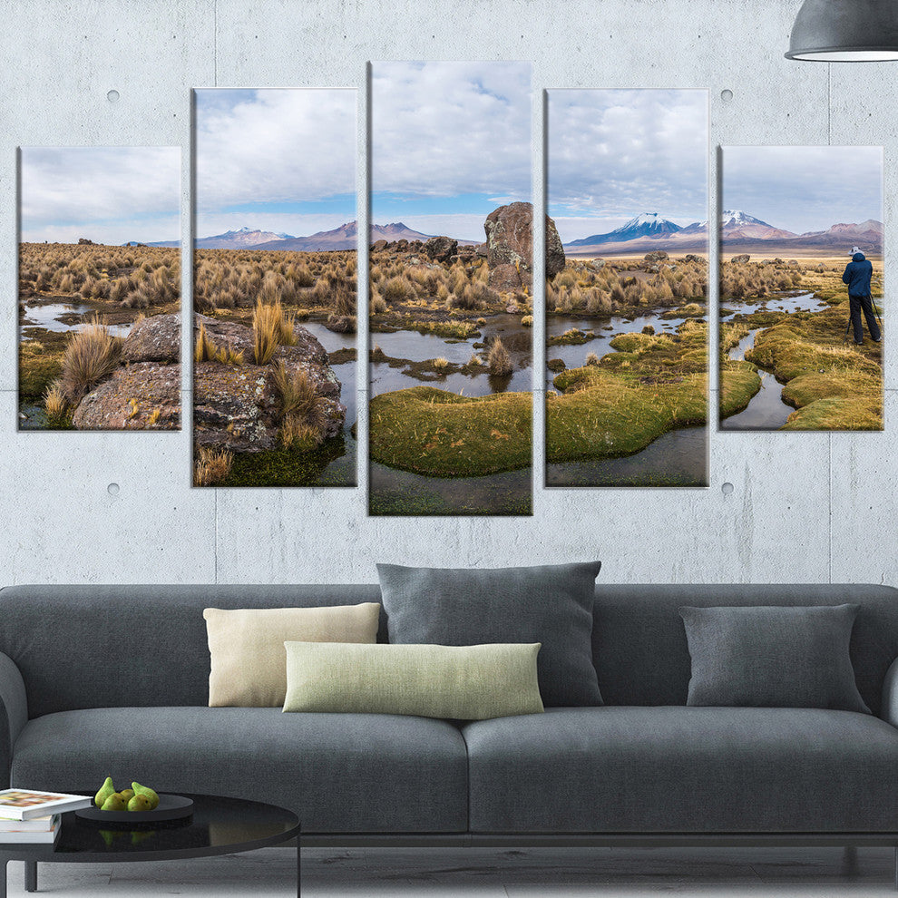"Bolivia Volcanoes Panoramic View" Landscape Print Wall Art, 5 Panels, 60"x32"