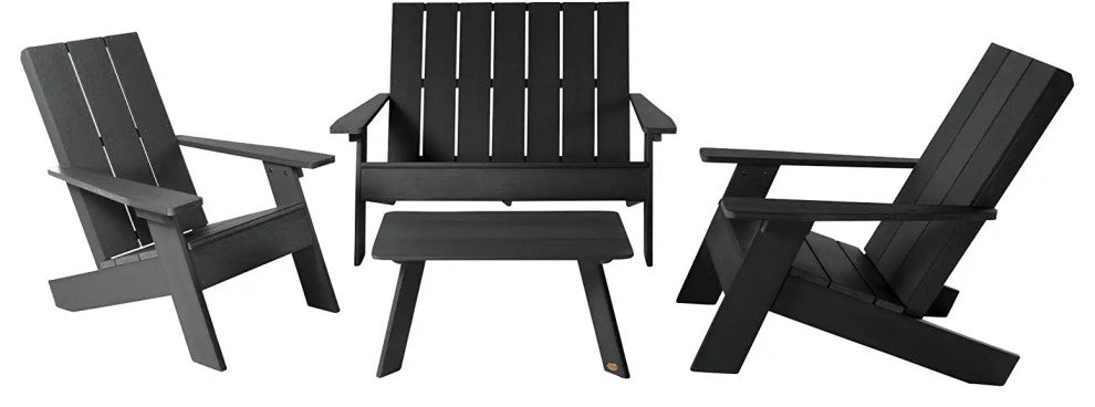 Weatherproof Outdoor Set With Adirondack Seating and Coffee Table, Black