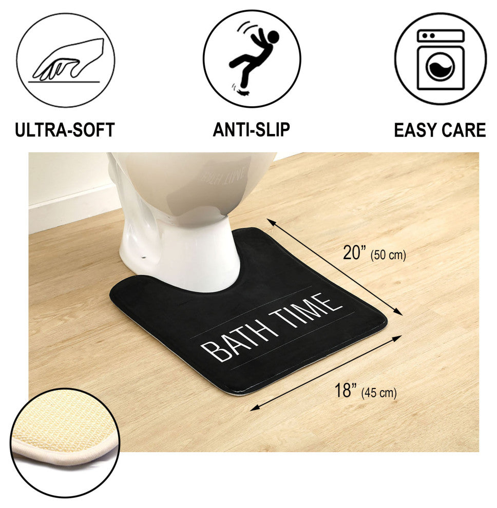 Bathroom Accessories Bath Time Collection, Black, Set Bathmat and Contour Rug