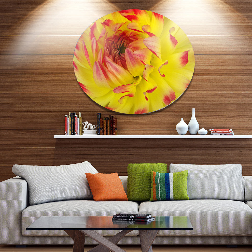 Smooth Yellow Red Flower Petals, Floral Round Metal Wall Art, 36"