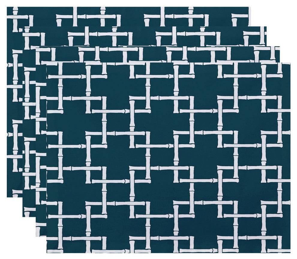 18"x14" Bamboo 1, Geometric Print Placemat, Teal, Set of 4