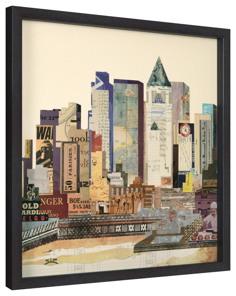 "New York Skyline ABC" Dimensional Collage Wall Art Framed Under Glass