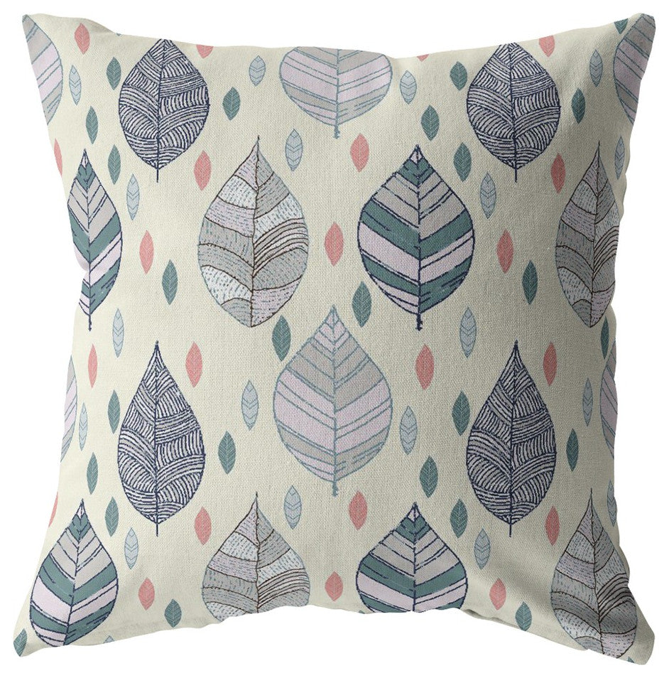 18 Cream Gray Leaves Suede Decorative Throw Pillow