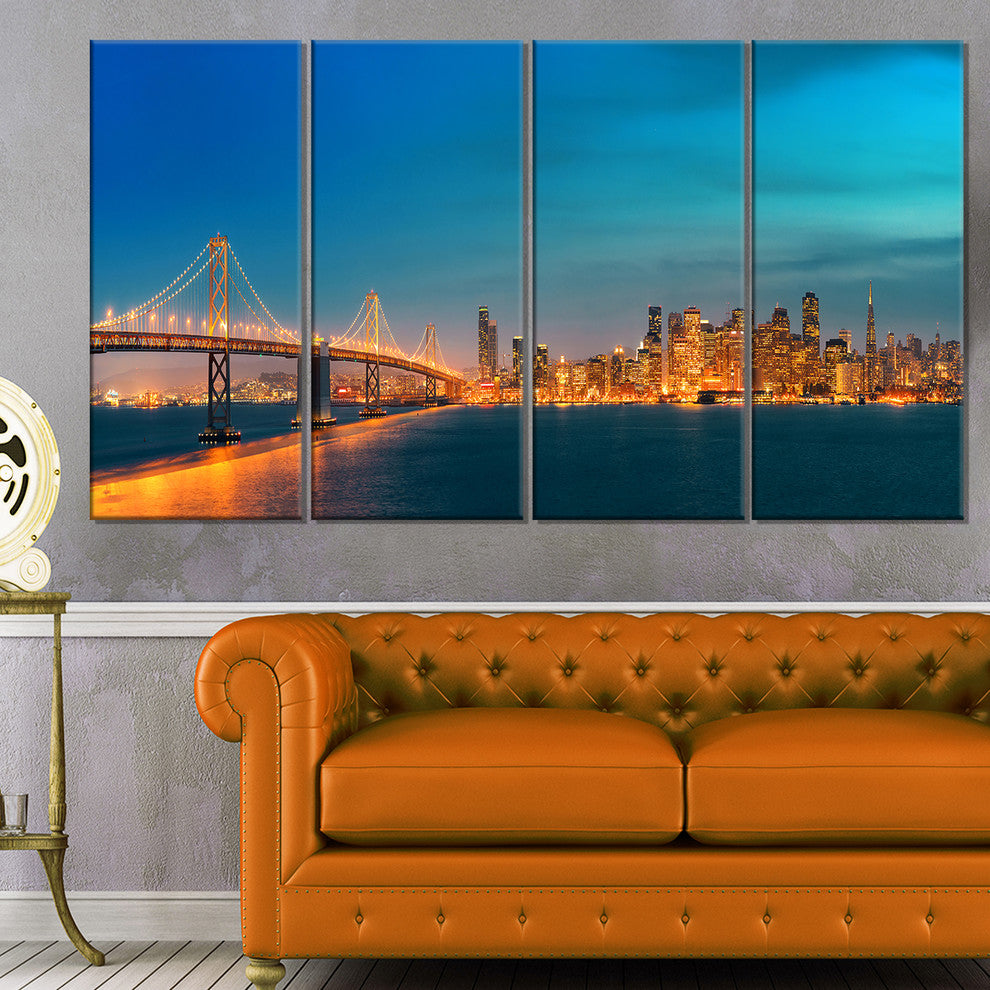 "San Francisco Skyline At Night" Cityscape Canvas print, 4-Panels, 48"x28"