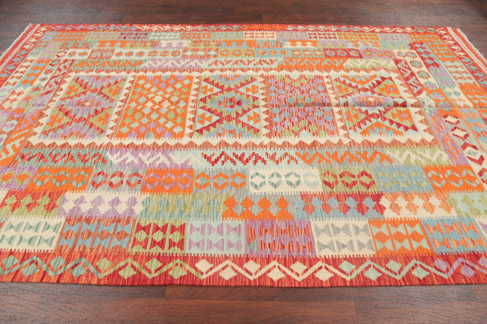 Southwestern Kilim Oriental Traditional Hand-Woven Turkish Area Rug, 9'8"x6'3