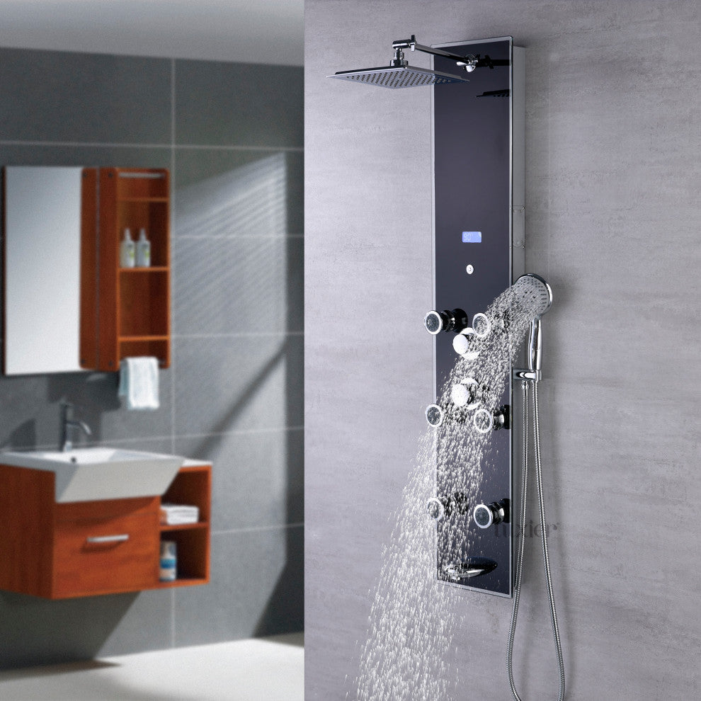 Luxier 51" 6-Jet Shower Panel With Rainfall Shower Head Hand Shower, Black