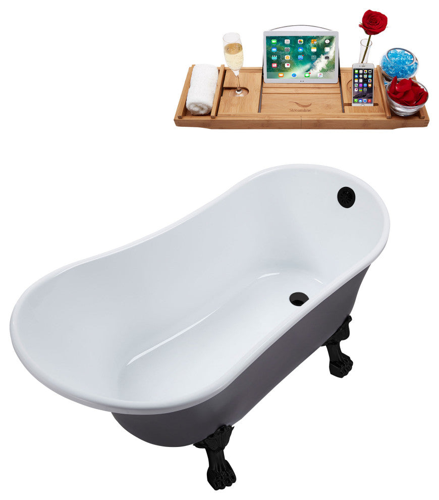 55" Streamline N355BL-BL Clawfoot Tub and Tray With External Drain