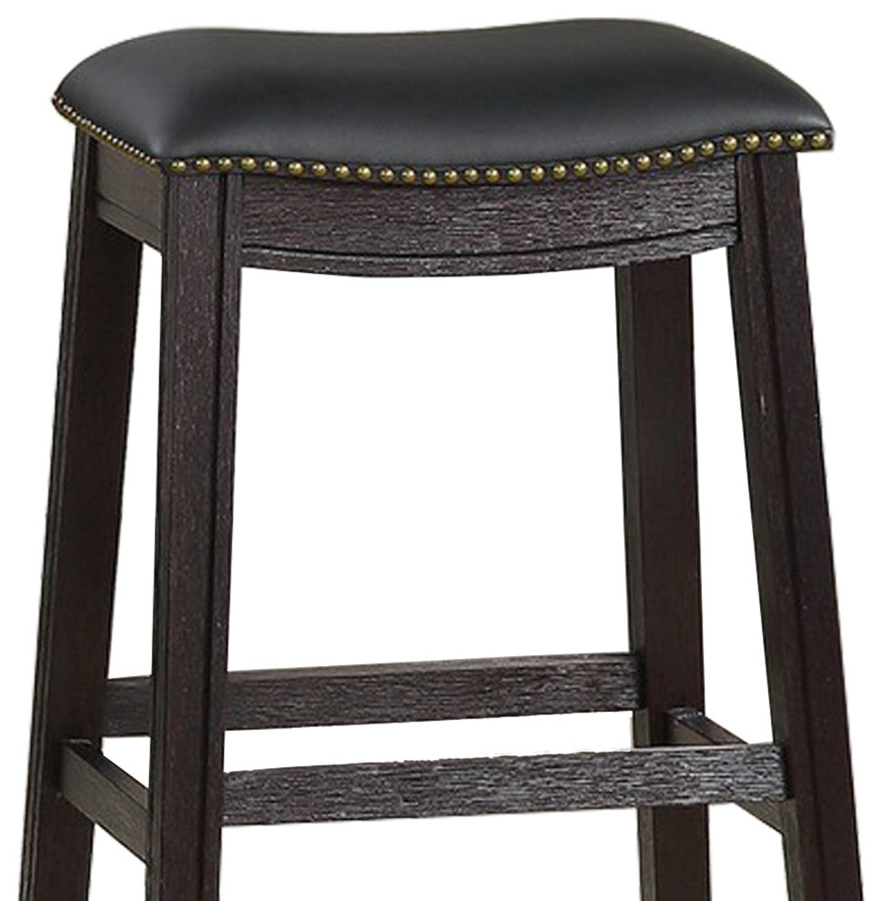 Benzara Curved Leatherette Bar Stool With Nailhead Trim, Set of 2, Black