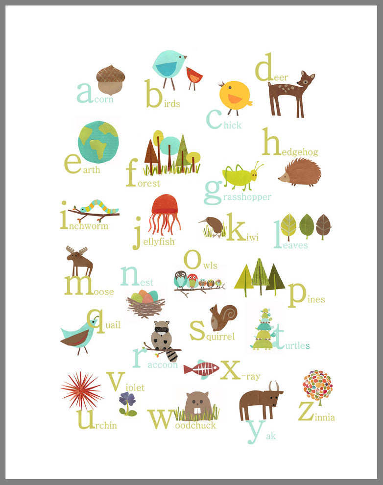 Nature Themed English Alphabet 18x24 Wall Art Poster