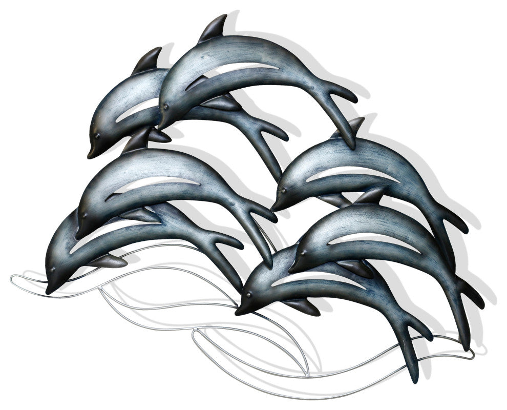 Amaia Dolphin School Metal Dolphins Wall Sculpture