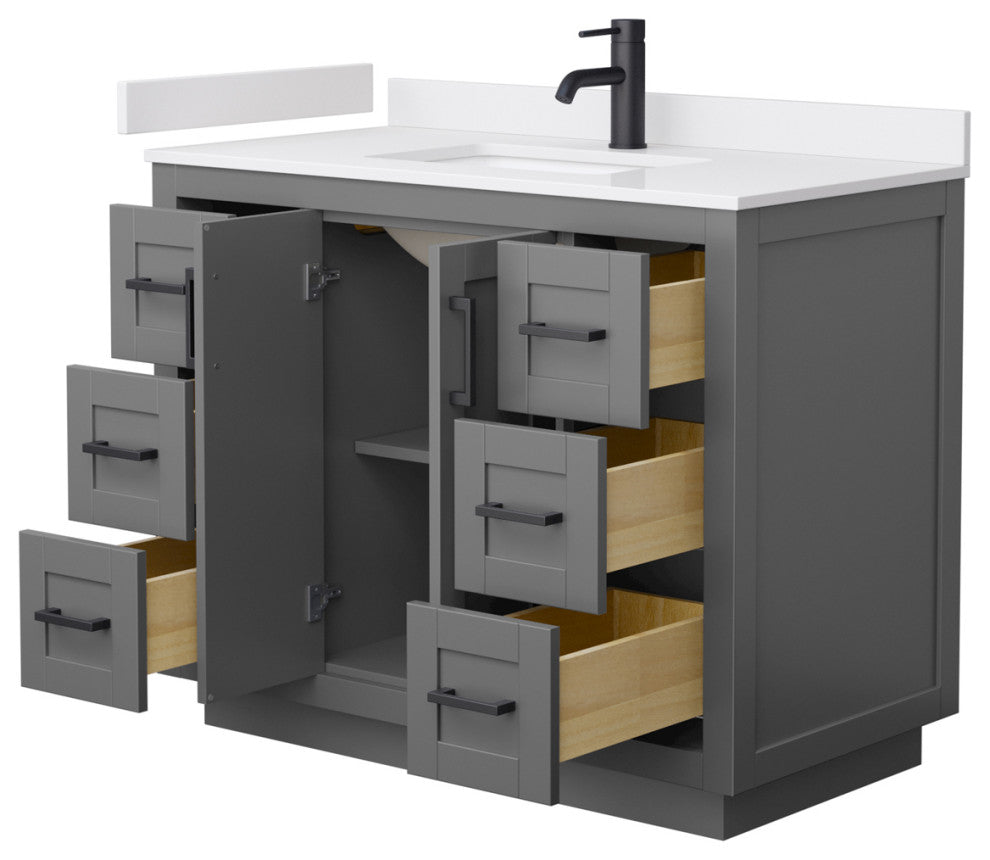 42" Single Bath Vanity Dark Gray, White Cult.Marble Countertop, Sink, Black Trim