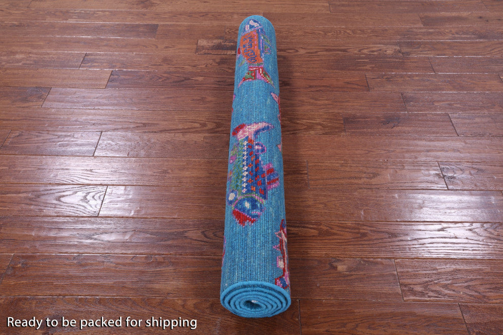 Gabbeh Fish Design Handmade Wool Rug 4' 1" X 6' 1" - Q15473