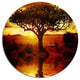 Lonely Tree In African Sunset, African Landscape Round Artwork, 11"
