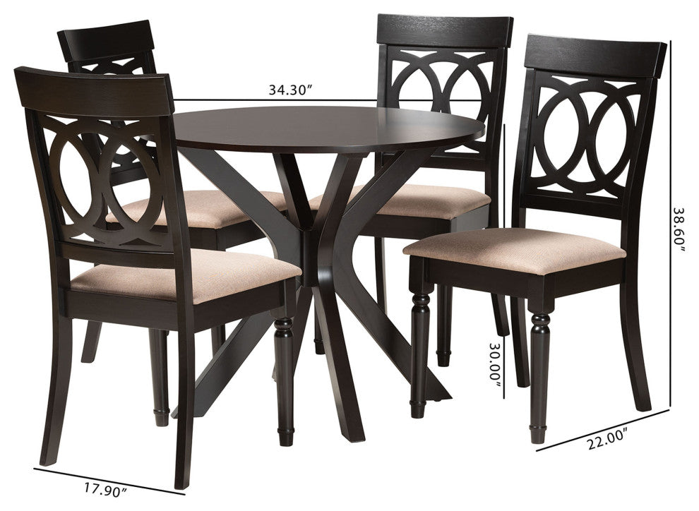 Rainier 5-Piece Dining Set, Beige/Dark Brown