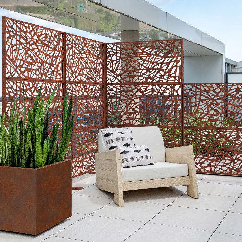 Alta Corten Steel Decorative Screen With Stand, Web