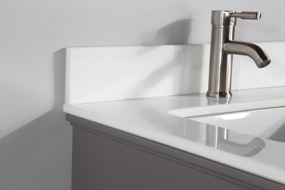 Vanity Art Vanity Set With White Stone Top, 60", Gray, Standard Mirror