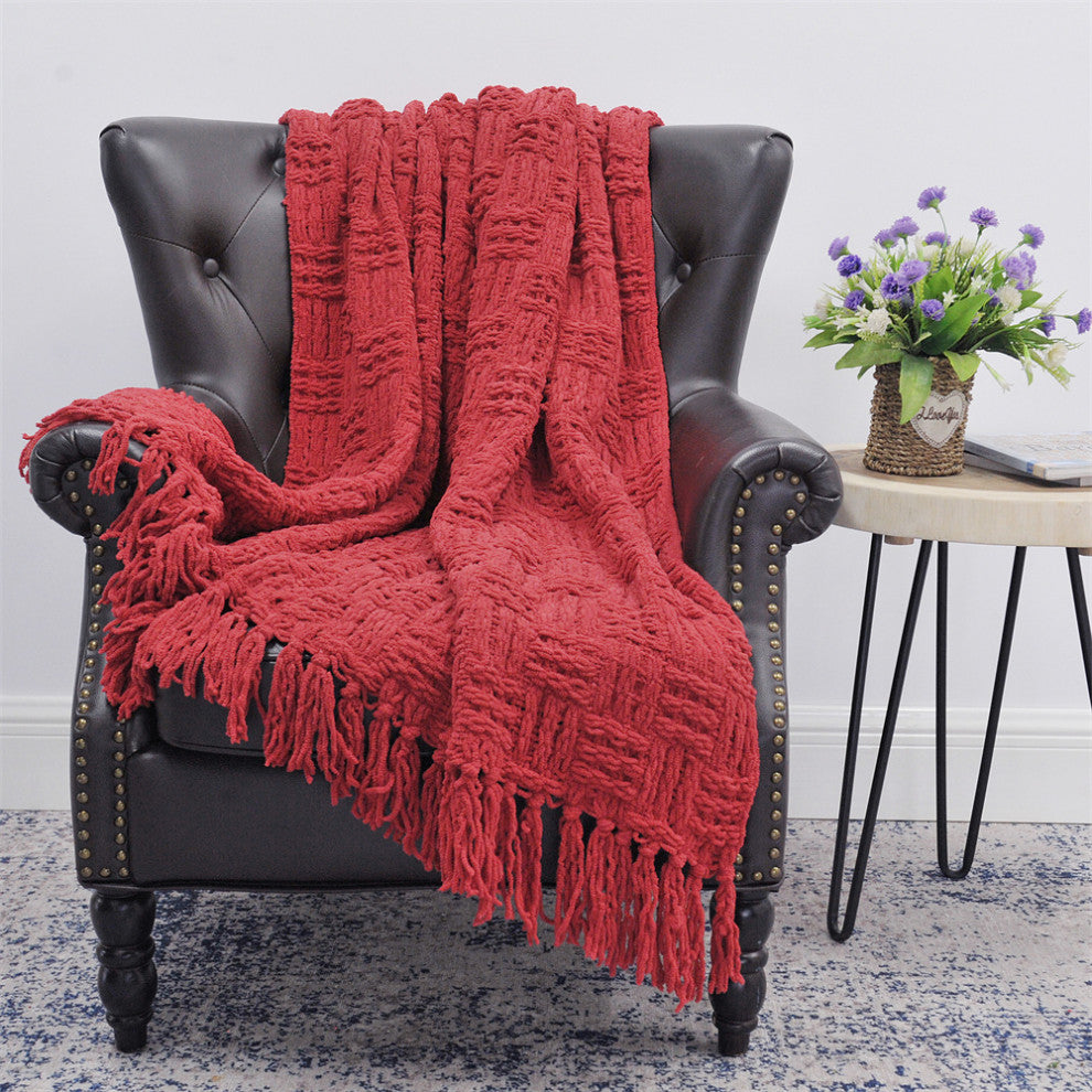 Cable Knitted Throw Blanket, Red, 60" X 80"