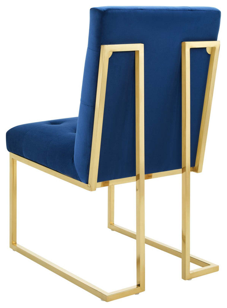 Side Dining Chair, Set of 2, Velvet, Metal, Gold Blue Navy, Modern, Cafe Bistro