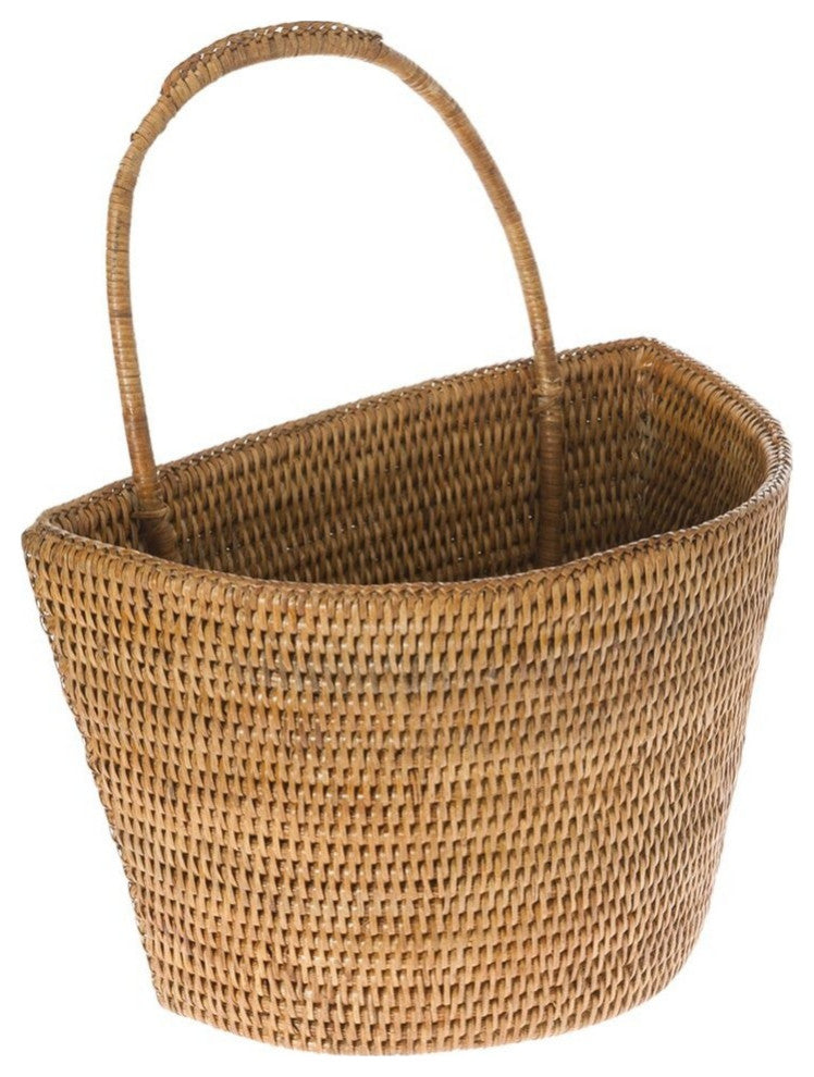 La Jolla Handwoven Rattan Wall Basket, Large, Honey-Brown