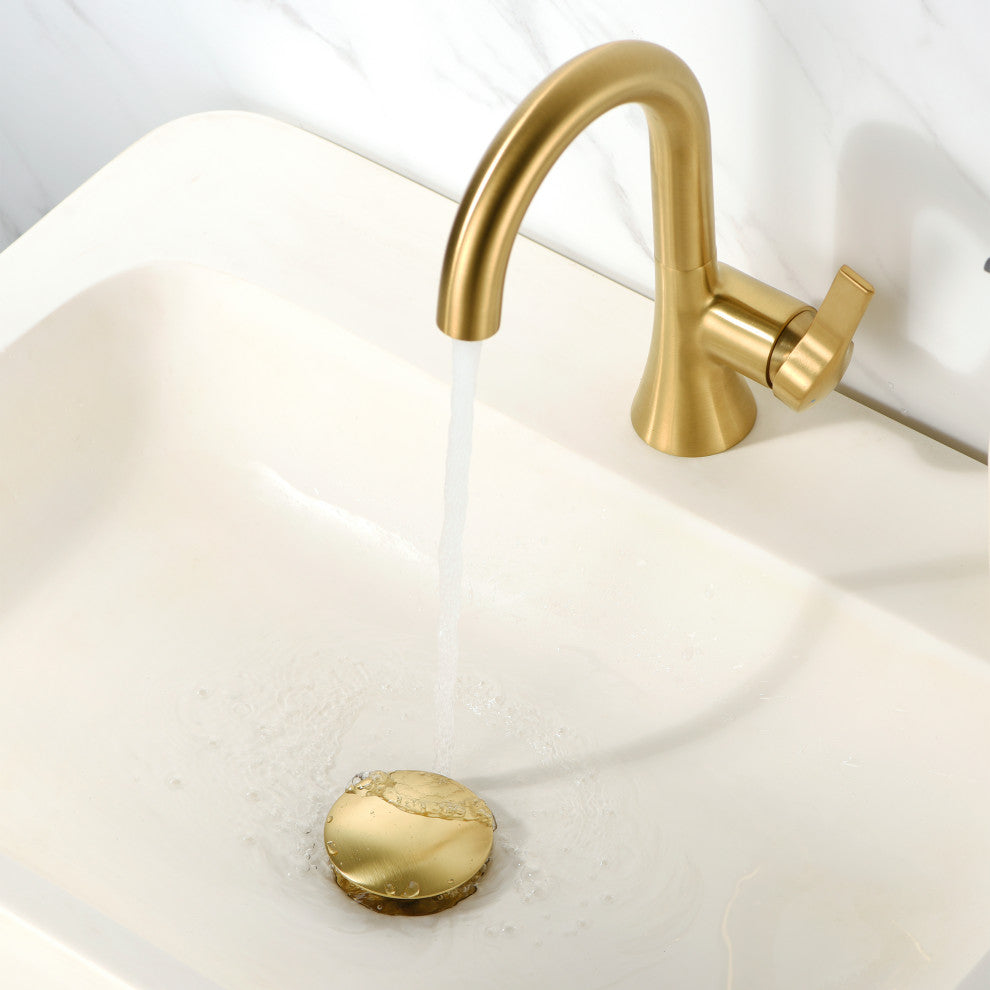 1-5/8" Push Pop-Up Drain Stopper With Overflow for Sink, Brushed Gold