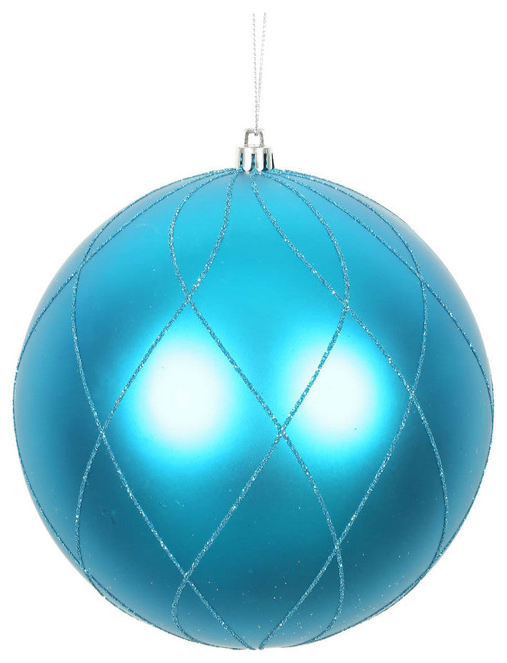 Vickerman N170612D 4" Turquoise Matte Glitter Swirl Ball Ornament, 4 Per Box