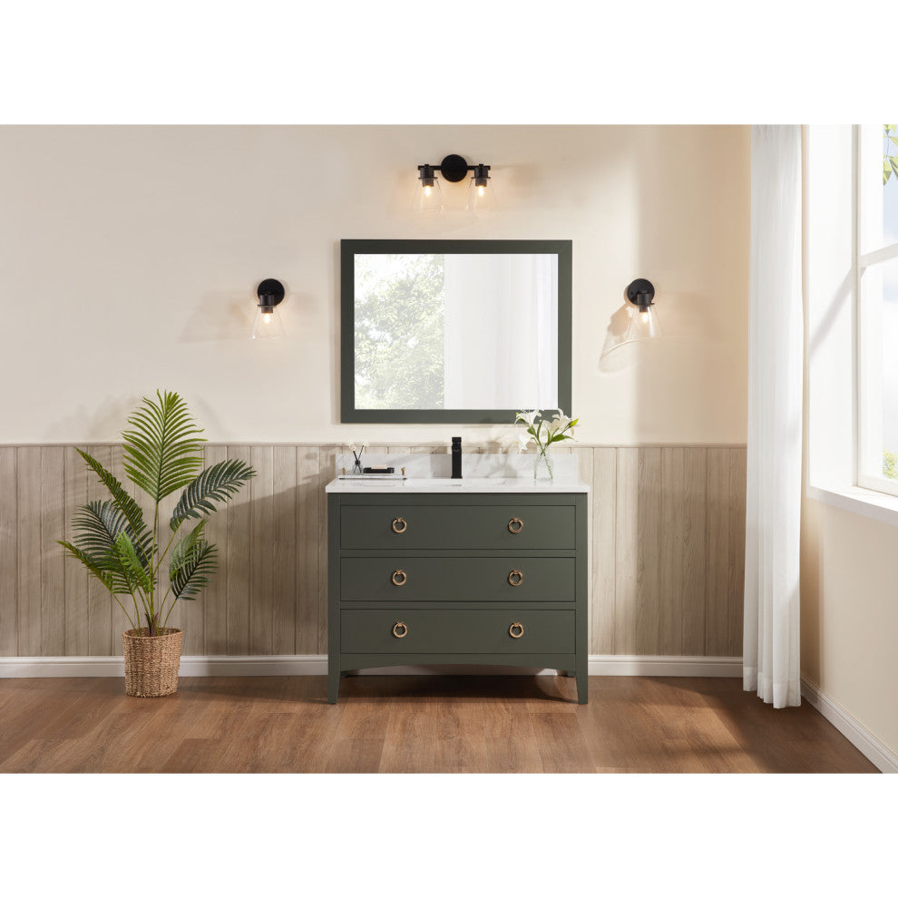 Legion Furniture WS2518 Series Bathroom Sink Vanity, Pewter Green, 42", Artificial Stone Top, Single Sink