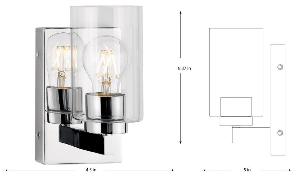 Goodwin 1-Lt Polished Chrome Modern Vanity Light With Clear Glass