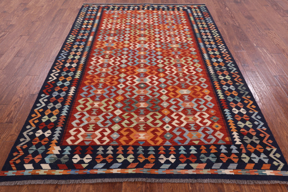 6' 3" X 8' 7" Flat Weave Kilim Reversible Wool On Wool Rug Q9481