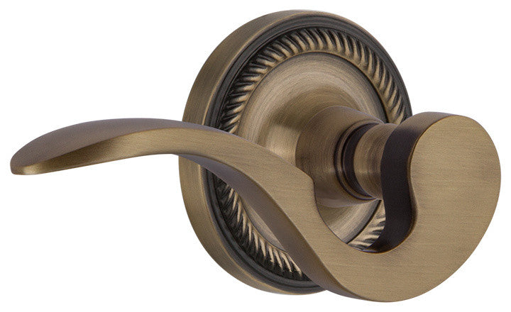 Rope Rose With Manor Lever, Antique Brass, Passage, Left-Handed