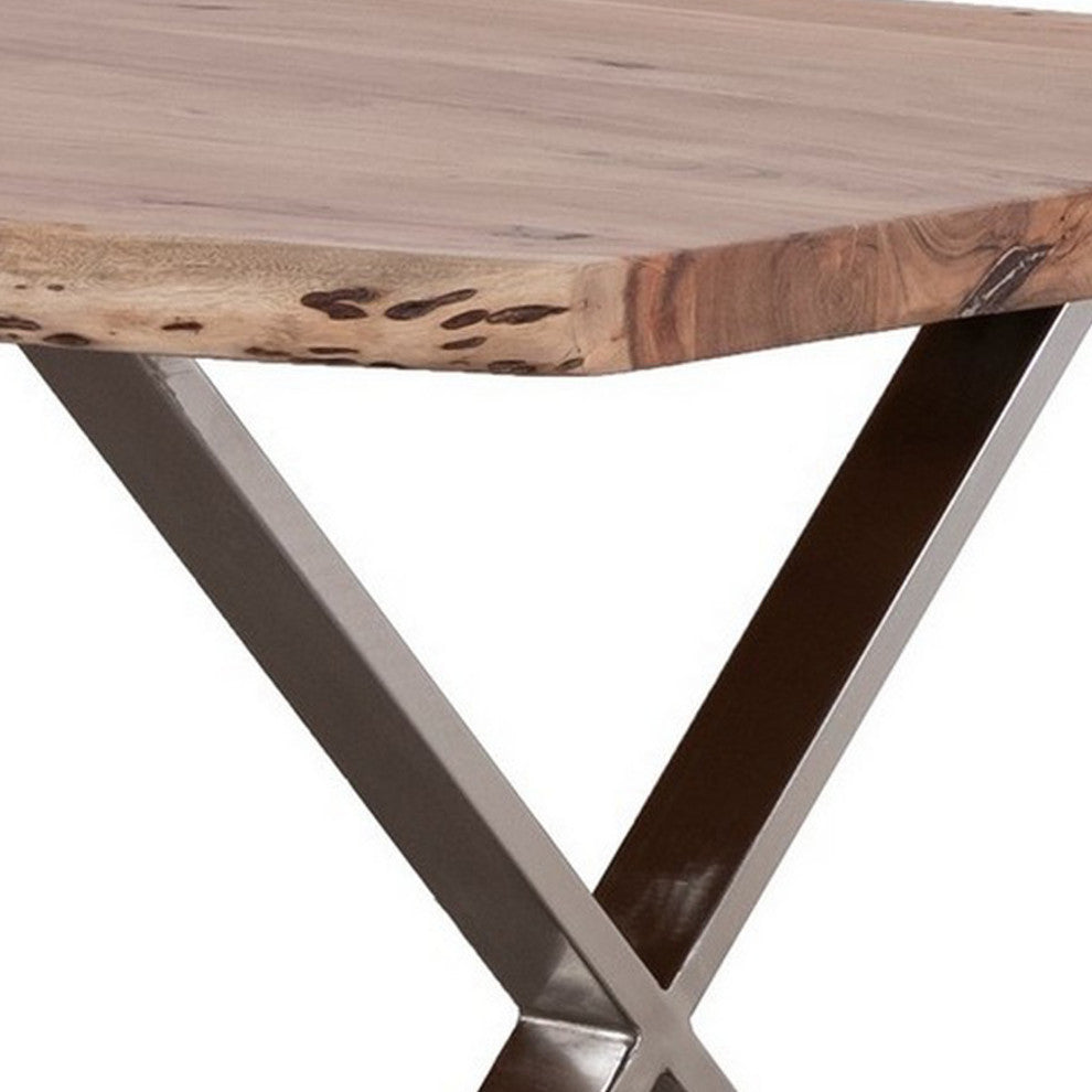 Benzara BM286414 70" Modern Dining Table, Wood Tabletop Crossed Legs, Brown