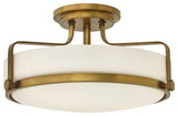 Hinkley Harper 18" Large Semi-Flush Ceiling Light, Heritage Brass + Etched Opal