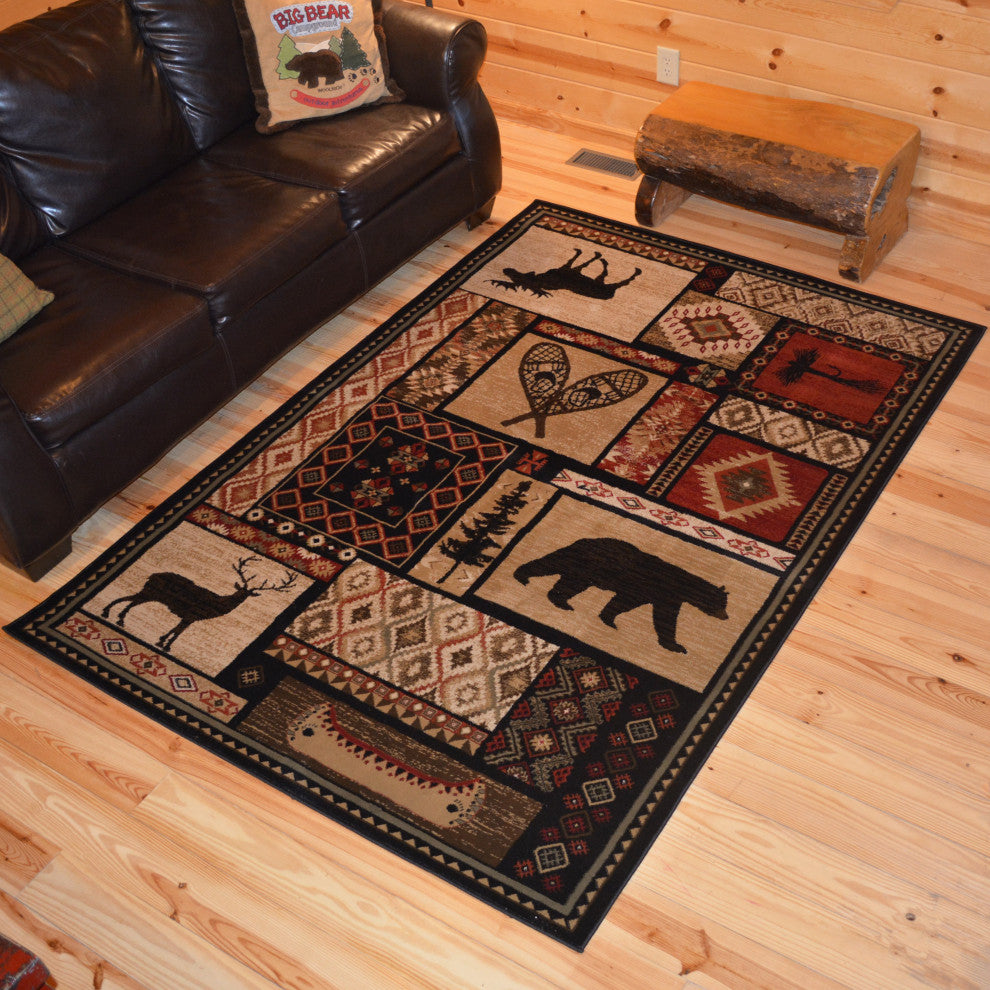 Lodge King Patchwork Multi Rustic Area Rug, 2'3"x7'7"