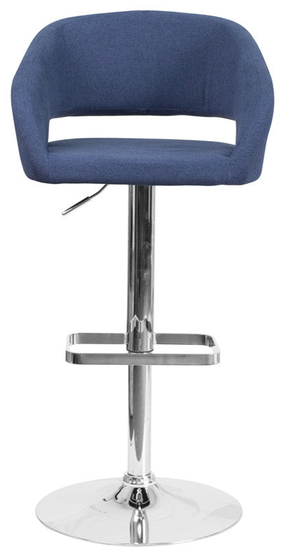 Erik Contemporary Vinyl Adjustable Height Barstool with Rounded Mid-Back, Blue F