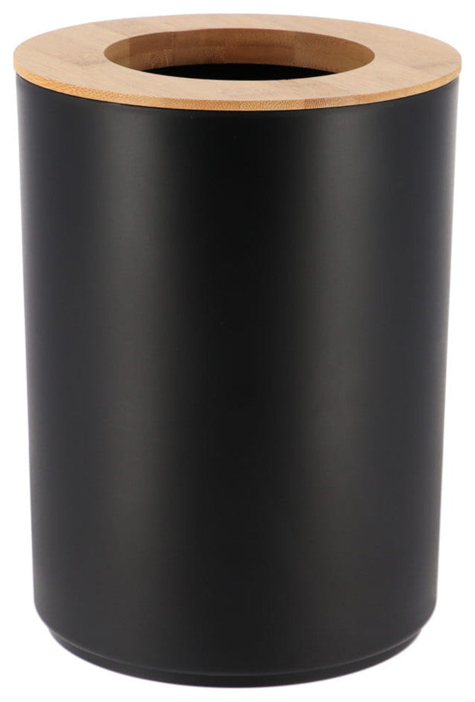 Black Bathroom Trash Can PADANG Bamboo Top 1.3 Gal- 5 Liters