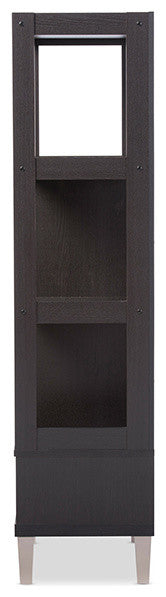 Kalien Dark Brown Wood Leaning Bookcase With Display Shelves and One Drawer