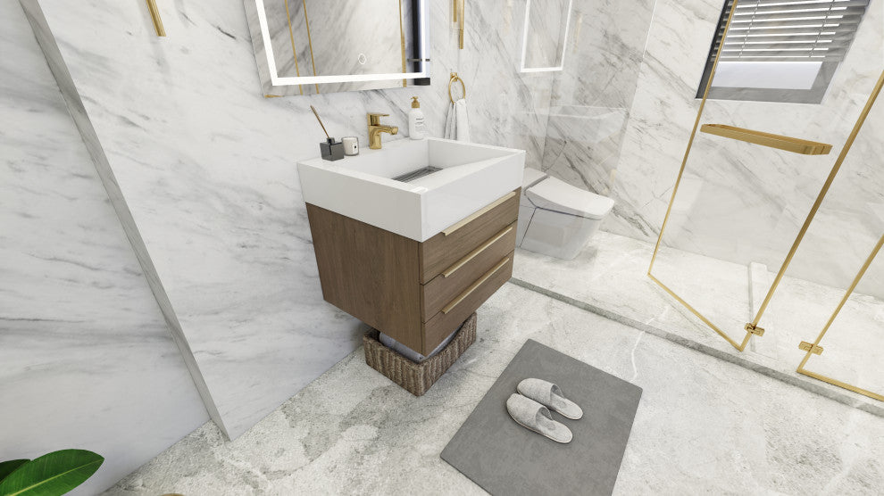 Madison 24" Wall Mounted Vanity with Reinforced Acrylic Sink, Light Oak