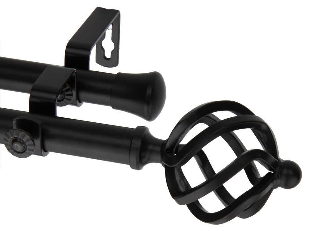 Twist Double Curtain Rod, Black, 120"-170"