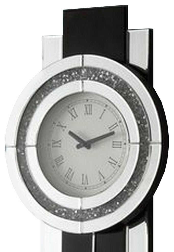 Benzara BM268981 Pendulum Wall Clock With Mirror Trim and Round Shape, Silver