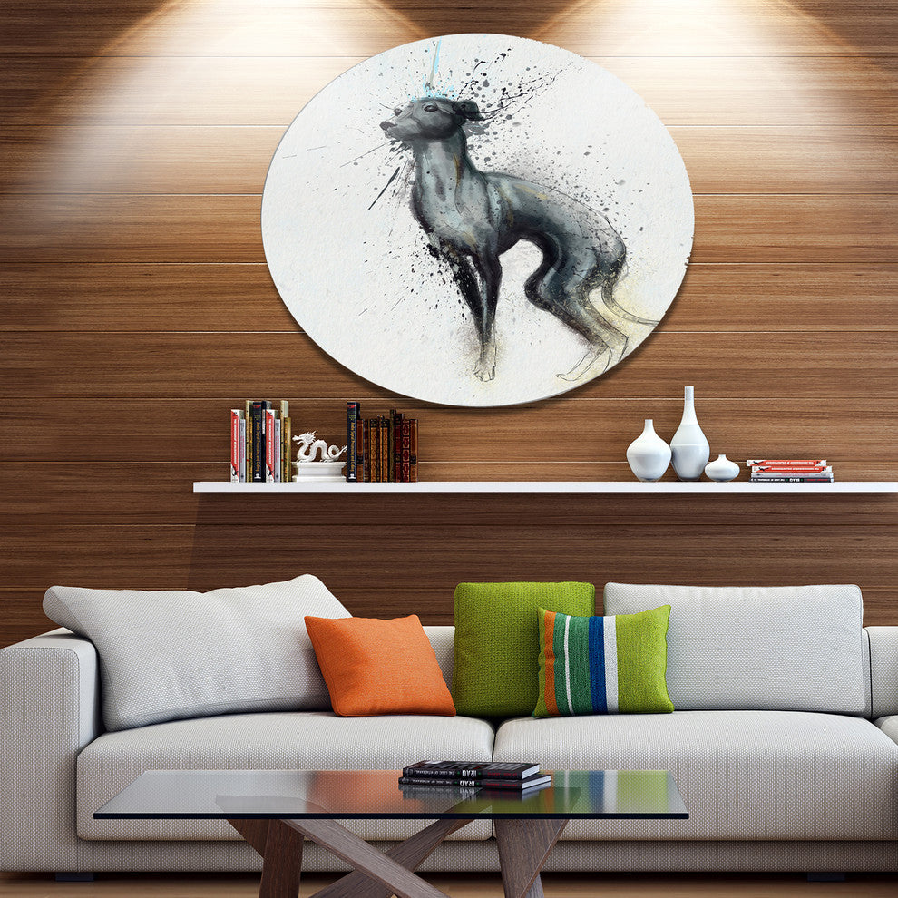 Black Dog Watercolor With Splashes, Animal Round Wall Art, 23"