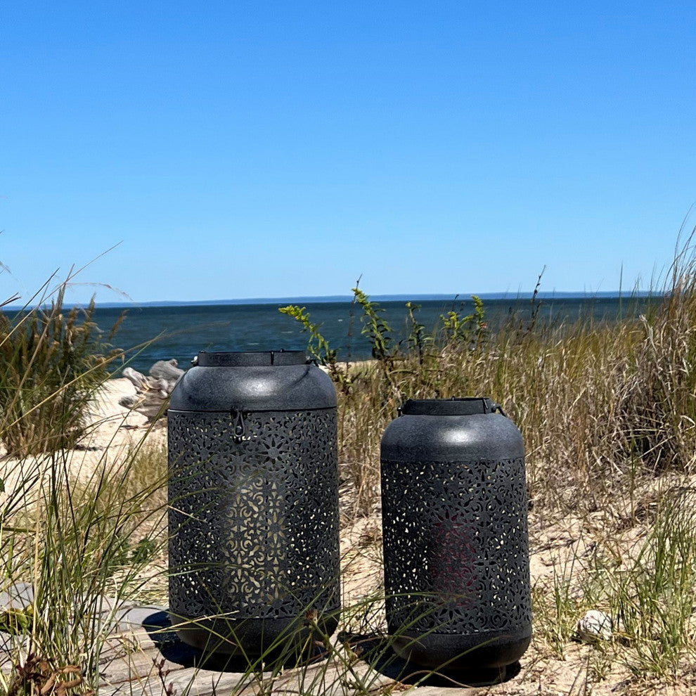 Black Lattice Temple Candle Lantern Set