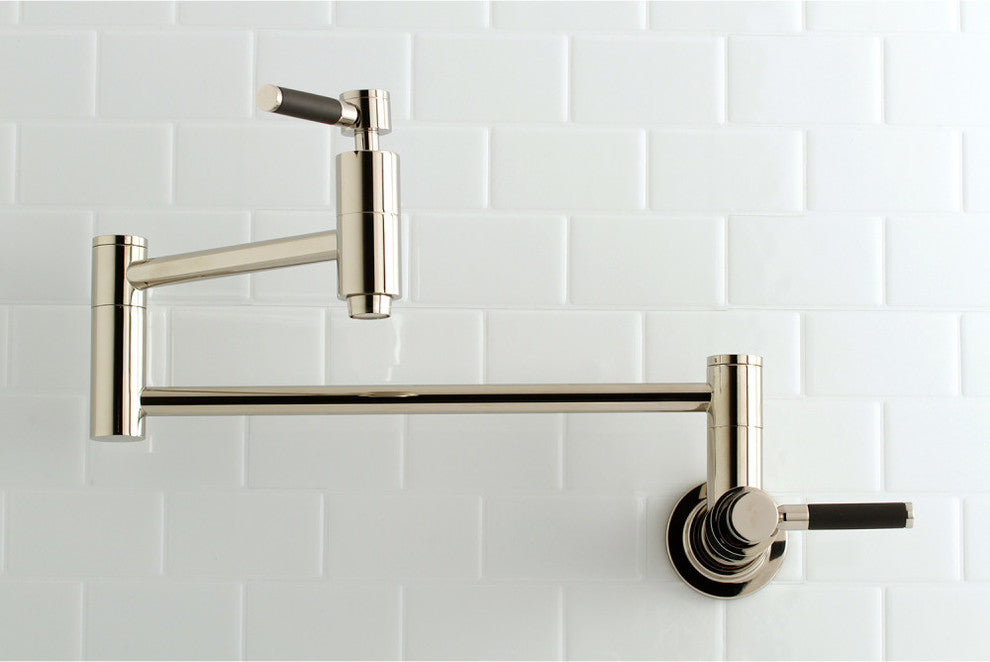Kingston Brass Wall Mount Pot Filler Kitchen Faucet, Polished Nickel