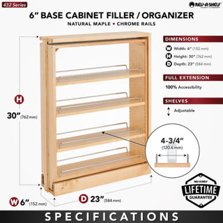 Wood Base Filler Pull Out Organizer for New Kitchen Applications, 6"