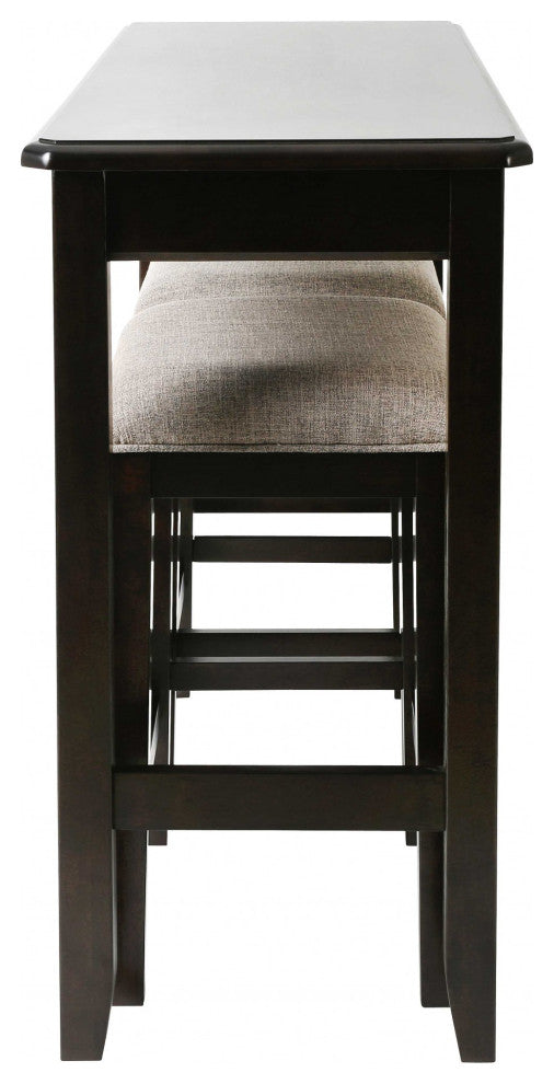 HomeRoots Perfecto Espresso Finish Sofa table With Two Bar Stools