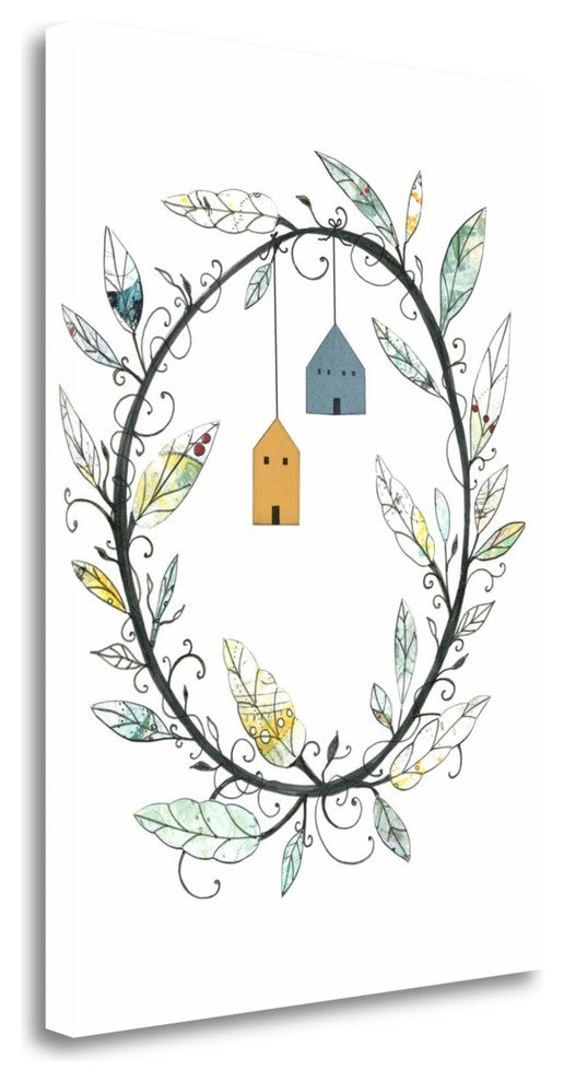 "Bird Houses And Wreath" By Sarah Ogren, Giclee Print on Gallery Wrap Canvas