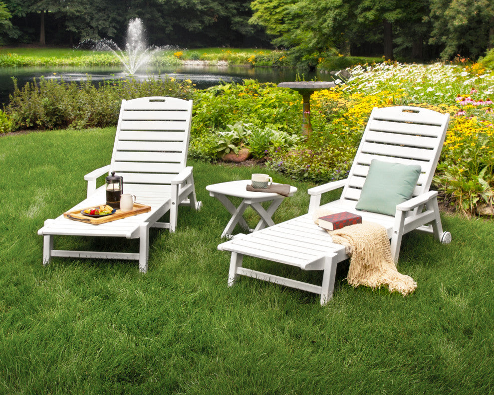 POLYWOOD Nautical 3-Piece Chaise Set, Teak