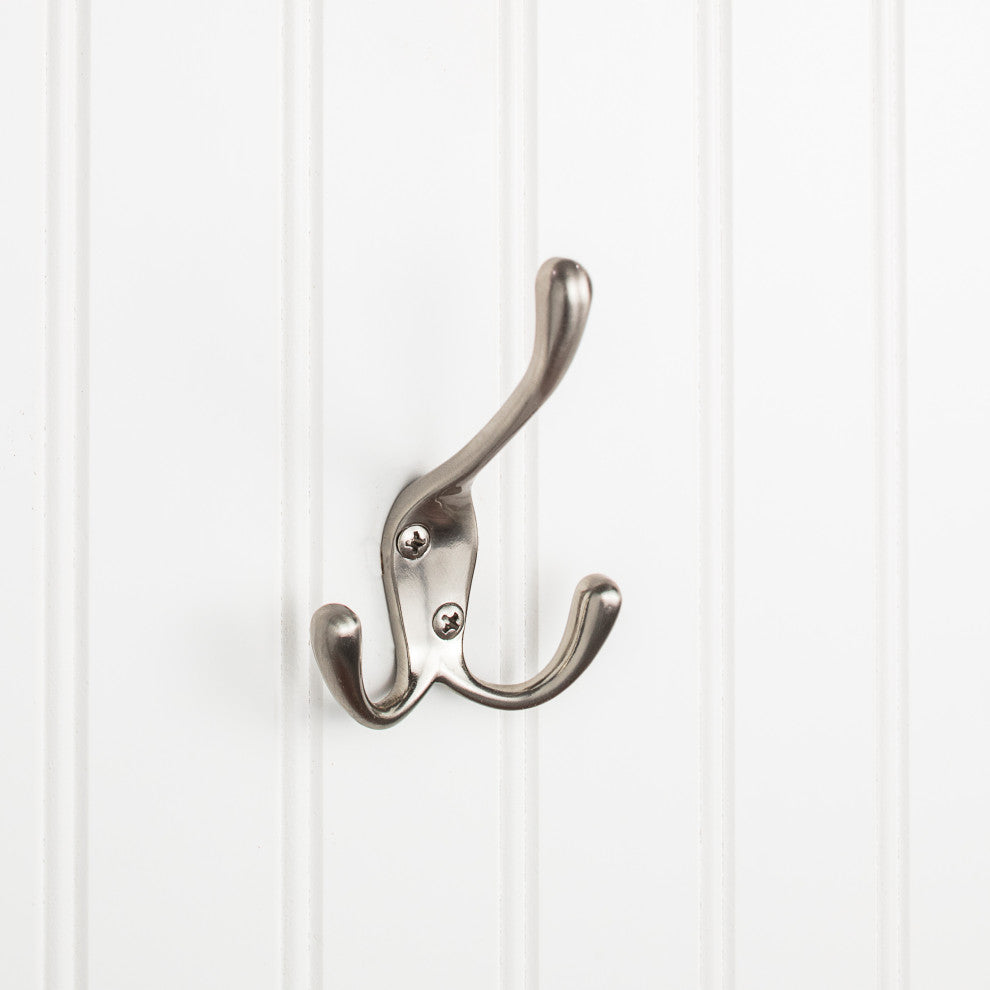 4" Triple zinc wall mount hook. Finish: SN.
