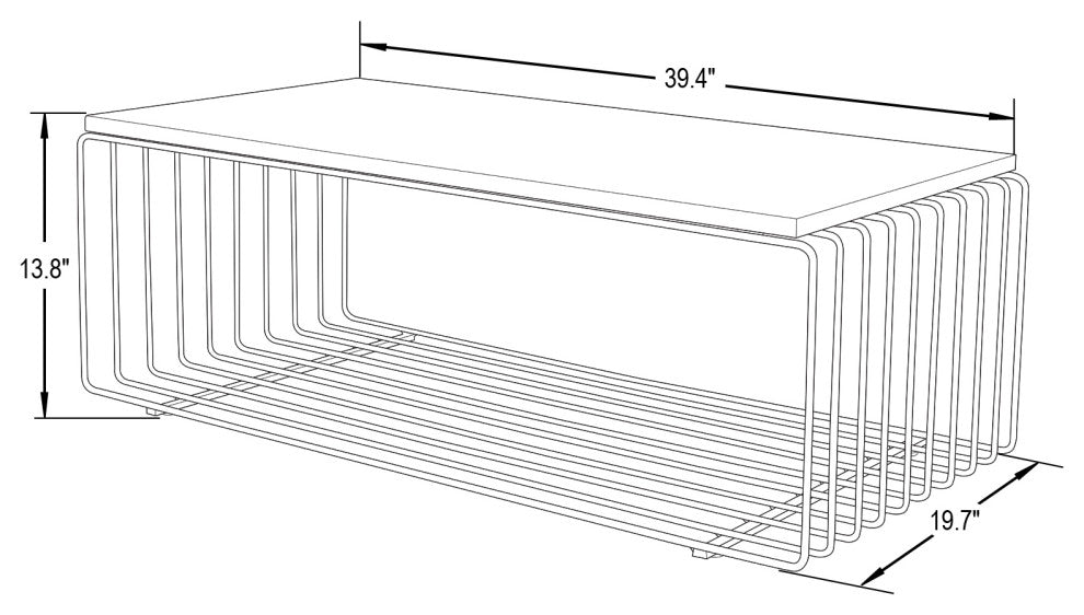 LeisureMod Walden Rectangular Coffee Table Powder Coated Steel Frame, Black